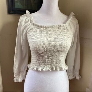 Free People Cream Smocked Blouse S